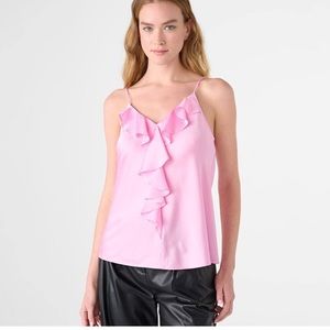 Karl Lagerfeld Satin ruffle cami trim top XS